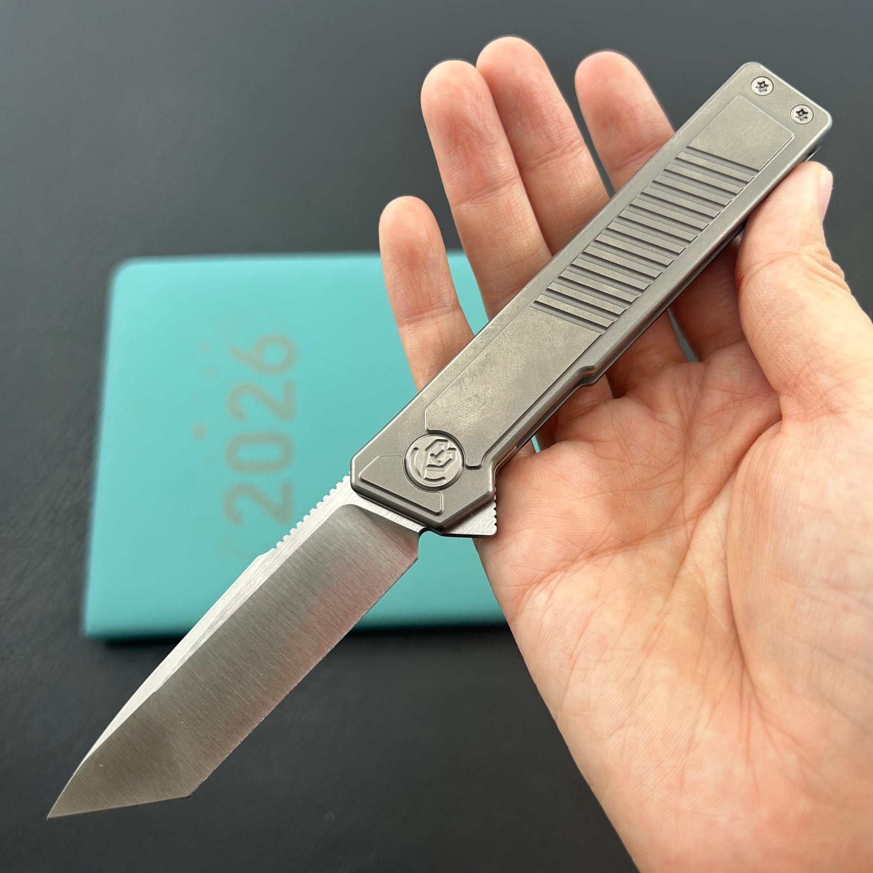 KB KNIVES KB420A Yondu Double Detent Knife Gray Ti Micro Milling 2.87'' Tanto Satin M390 Blade