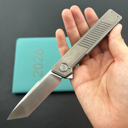 KB KNIVES KB420A Yondu Double Detent Knife Gray Ti Micro Milling 2.87'' Tanto Satin M390 Blade