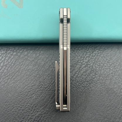 KB KNIVES KB420A Yondu Double Detent Knife Gray Ti Micro Milling 2.87'' Tanto Satin M390 Blade