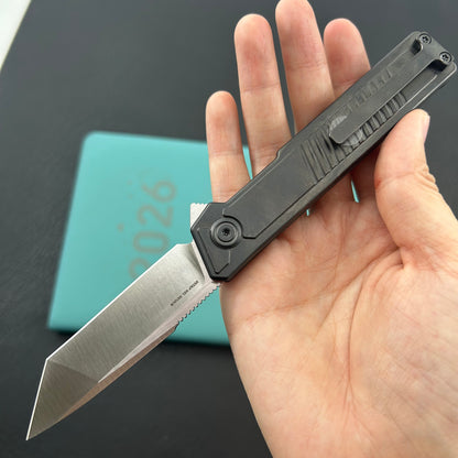 KB KNIVES KB420C Yondu Double Detent Knife DLC Ti Micro Milling 2.87'' Tanto Satin M390 Blade