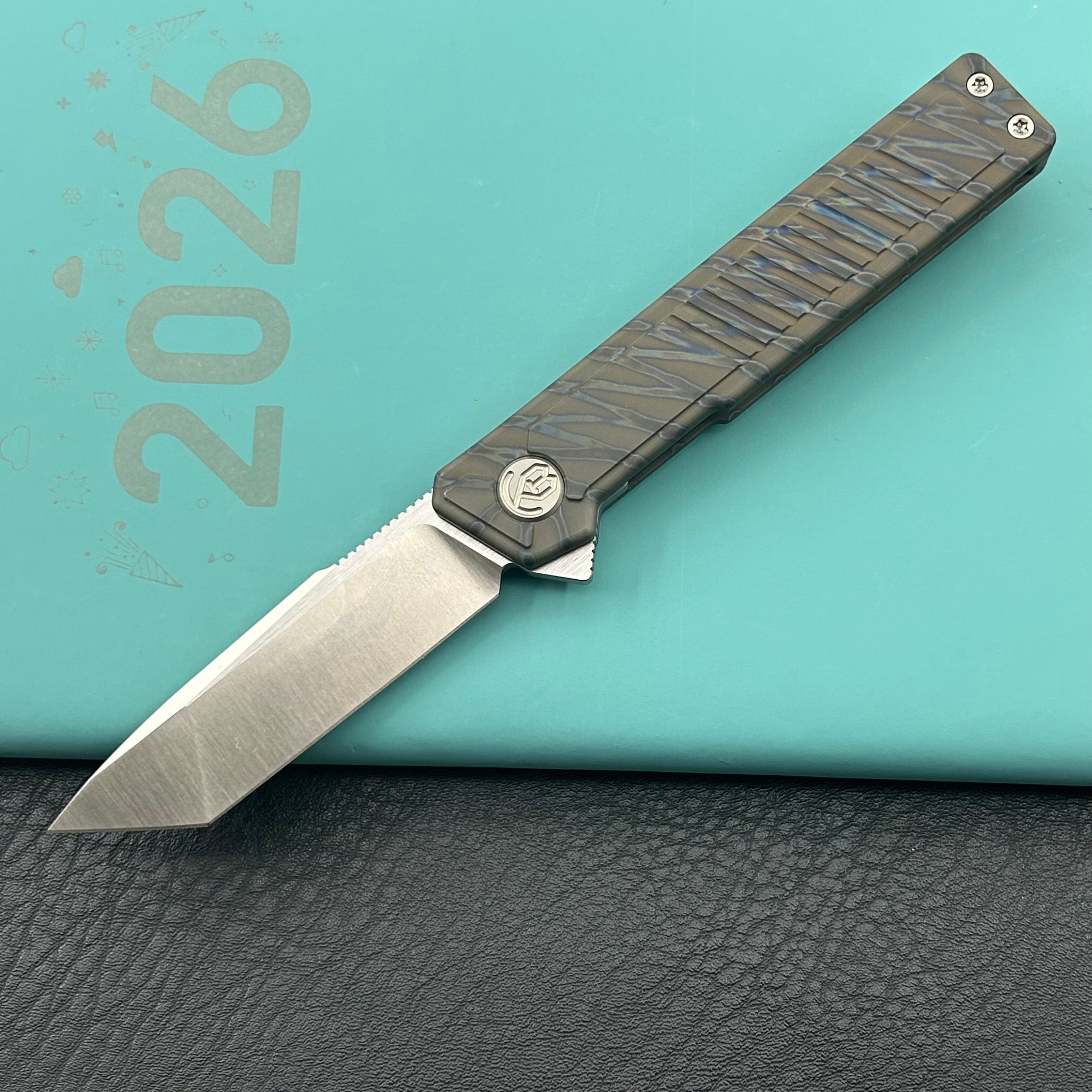 KB KNIVES KB420B Yondu Double Detent Knife Flamed Ti Micro Milling 2.87'' Tanto Satin M390 Blade