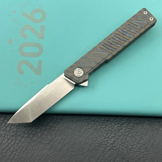 KB KNIVES KB420B Yondu Double Detent Knife Flamed Ti Micro Milling 2.87'' Tanto Satin M390 Blade