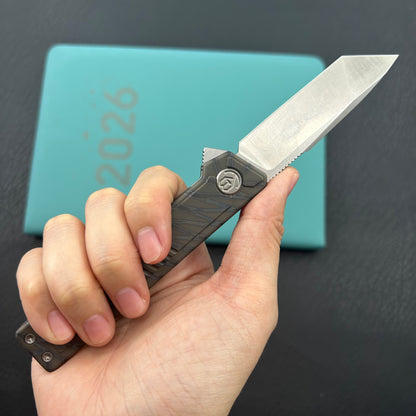 KB KNIVES KB420B Yondu Double Detent Knife Flamed Ti Micro Milling 2.87'' Tanto Satin M390 Blade