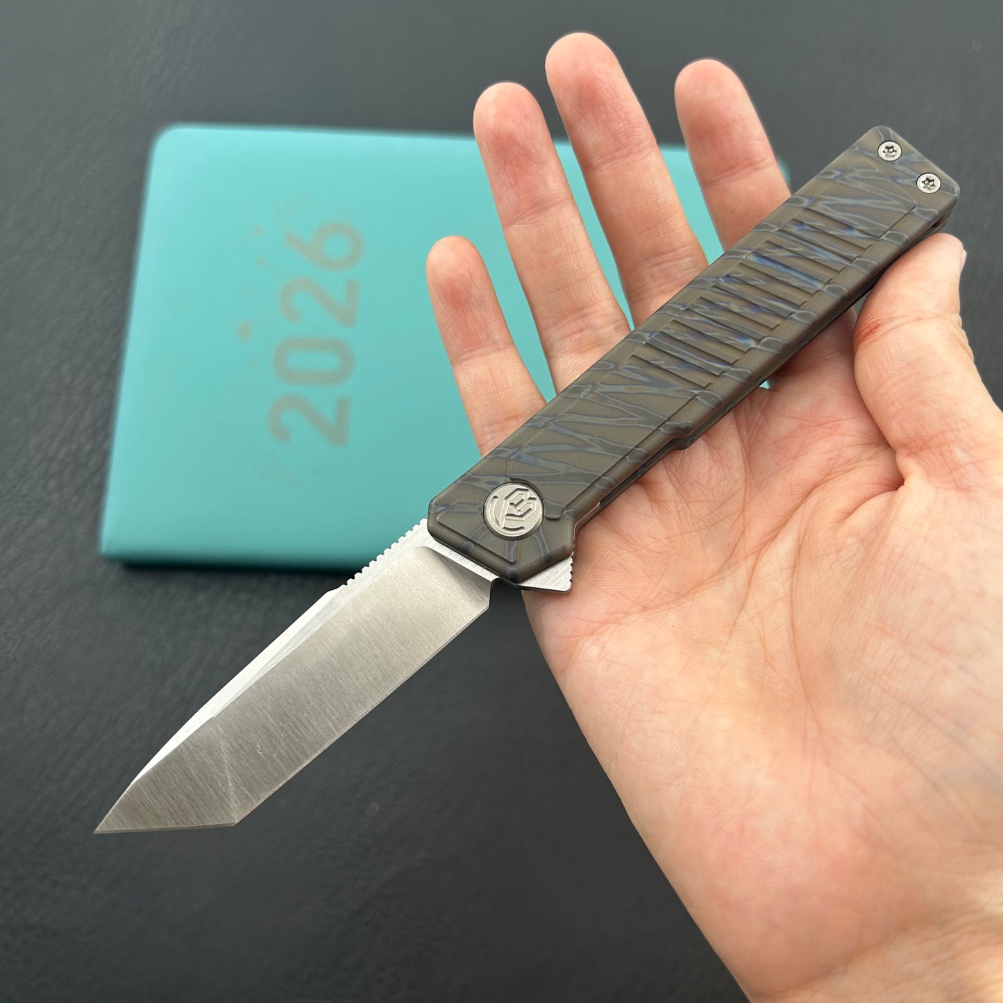 KB KNIVES KB420B Yondu Double Detent Knife Flamed Ti Micro Milling 2.87'' Tanto Satin M390 Blade