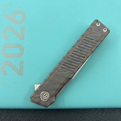 KB KNIVES KB420B Yondu Double Detent Knife Flamed Ti Micro Milling 2.87'' Tanto Satin M390 Blade
