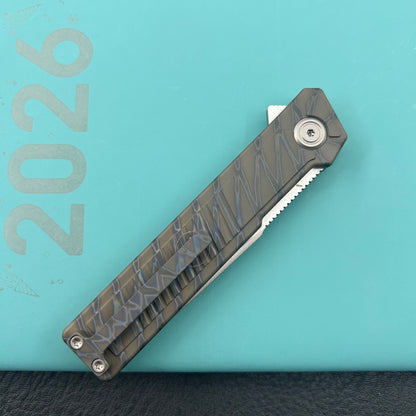 KB KNIVES KB420B Yondu Double Detent Knife Flamed Ti Micro Milling 2.87'' Tanto Satin M390 Blade