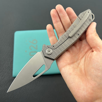 KB KNIVES KB286C Coeus Outdoor Folding Knife Gray Titanium Handle 3.11" Beadblast M390 Blade