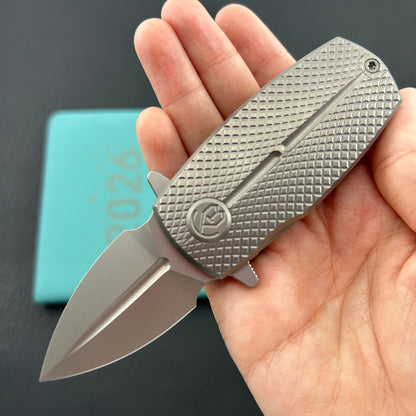 KB KNIVES KB451A Fang Mini Pocket Knife Grey Titanium with Diamond Milling 1.97" Beadblast M390 Blade