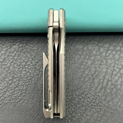 KB KNIVES KB451A Fang Mini Pocket Knife Grey Titanium with Diamond Milling 1.97" Beadblast M390 Blade