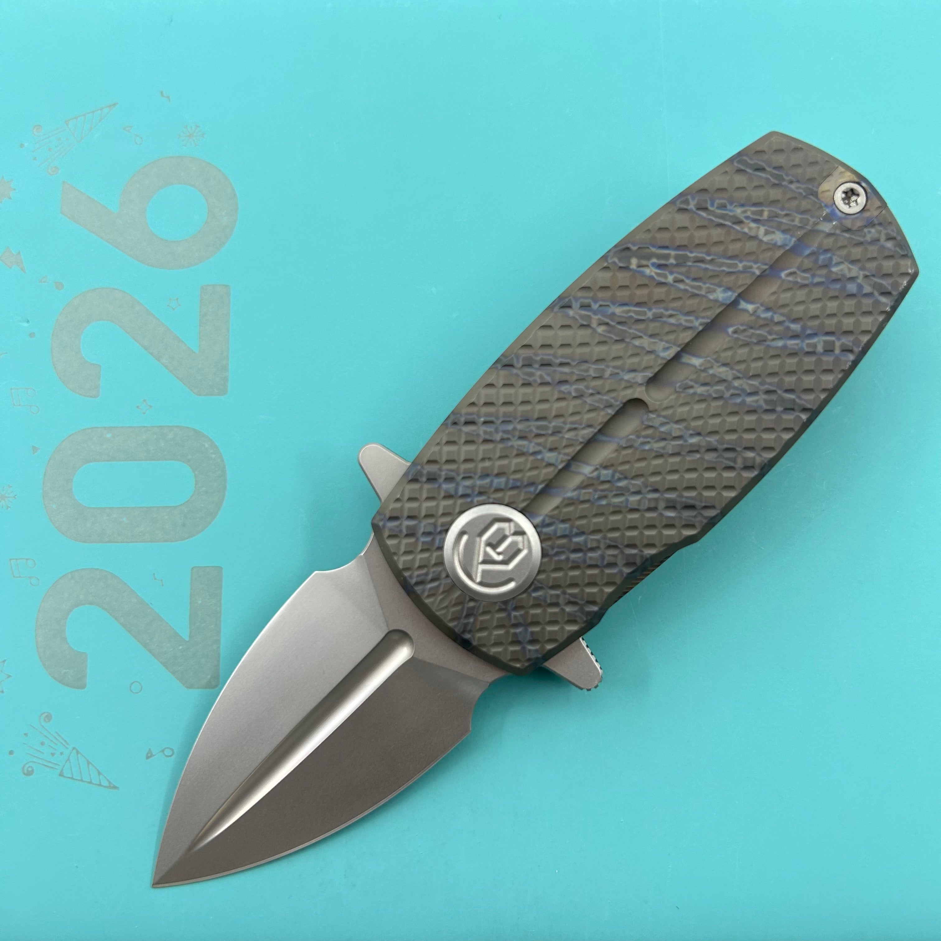 KB KNIVES KB451B Fang Mini Pocket Knife Flame Ano Titanium with Diamond Milling 1.97" Beadblast M390 Blade