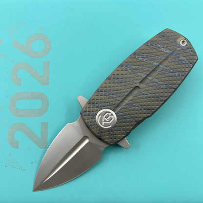 KB KNIVES KB451B Fang Mini Pocket Knife Flame Ano Titanium with Diamond Milling 1.97" Beadblast M390 Blade