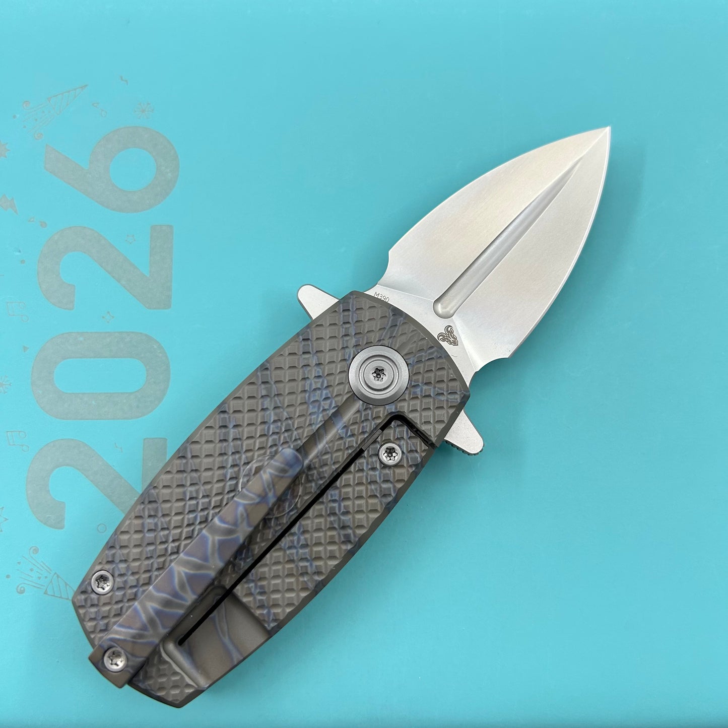 KB KNIVES KB451B Fang Mini Pocket Knife Flame Ano Titanium with Diamond Milling 1.97" Beadblast M390 Blade