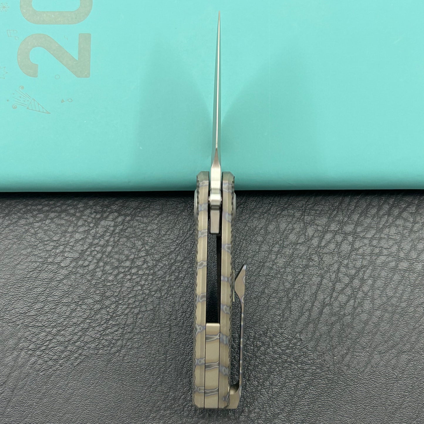 KB KNIVES KB451B Fang Mini Pocket Knife Flame Ano Titanium with Diamond Milling 1.97" Beadblast M390 Blade