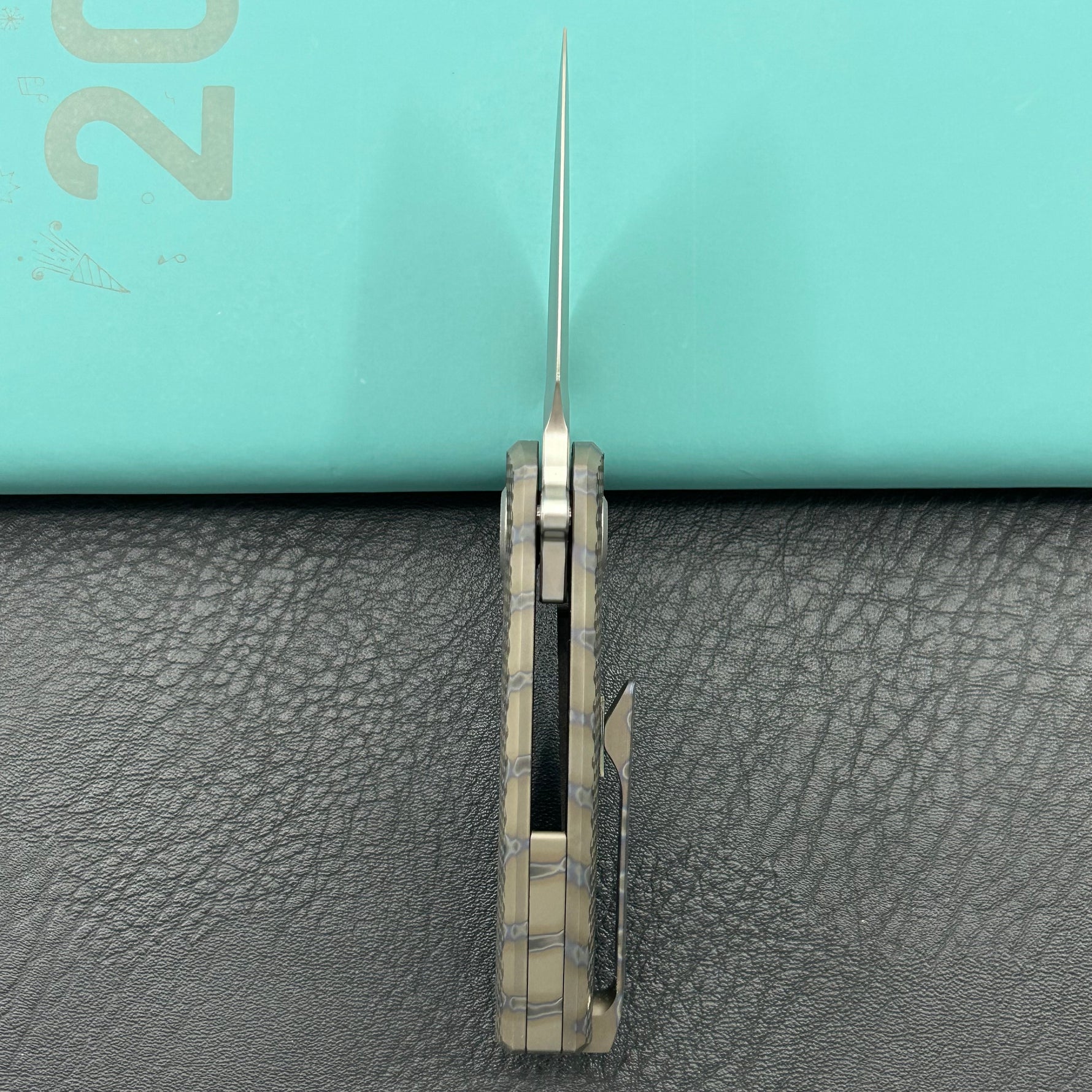 KB KNIVES KB451B Fang Mini Pocket Knife Flame Ano Titanium with Diamond Milling 1.97" Beadblast M390 Blade