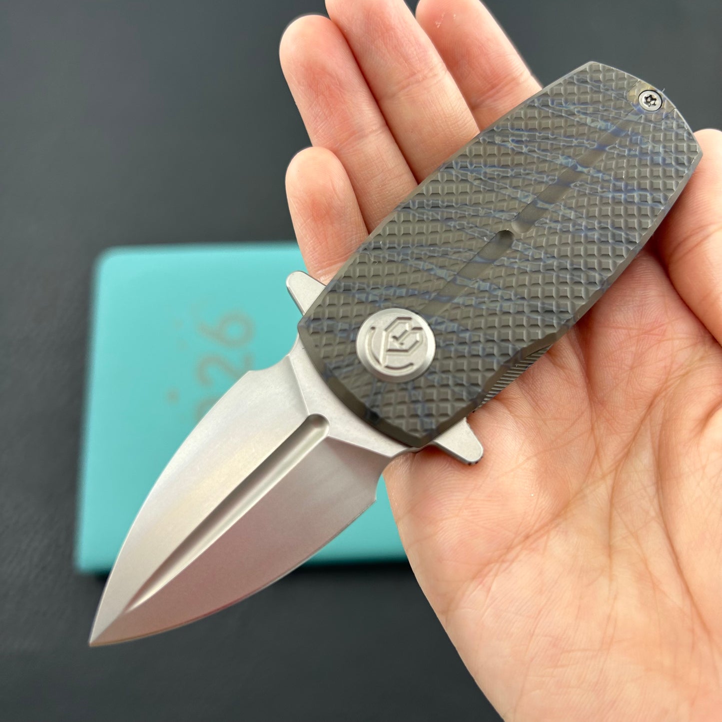 KB KNIVES KB451B Fang Mini Pocket Knife Flame Ano Titanium with Diamond Milling 1.97" Beadblast M390 Blade