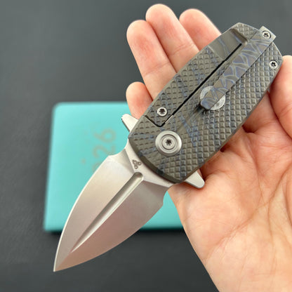 KB KNIVES KB451B Fang Mini Pocket Knife Flame Ano Titanium with Diamond Milling 1.97" Beadblast M390 Blade