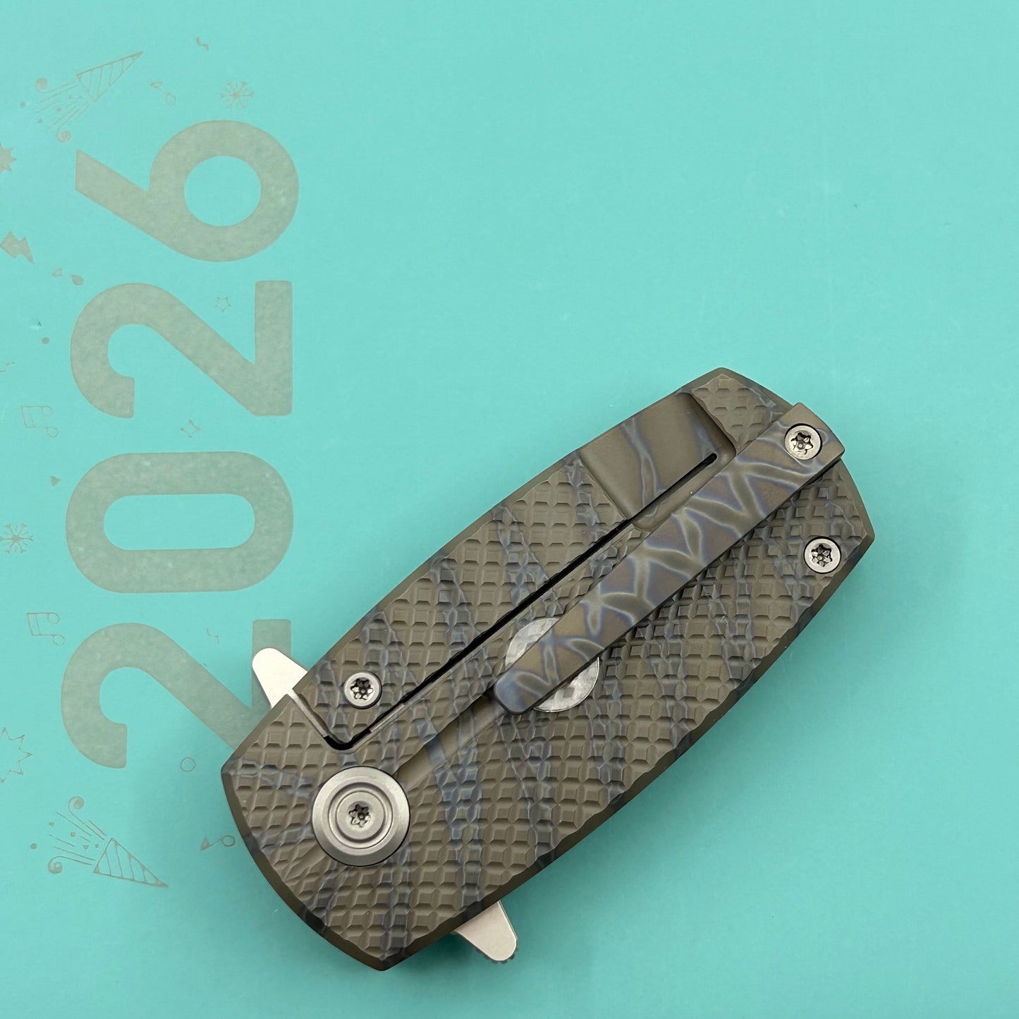 KB KNIVES KB451B Fang Mini Pocket Knife Flame Ano Titanium with Diamond Milling 1.97" Beadblast M390 Blade