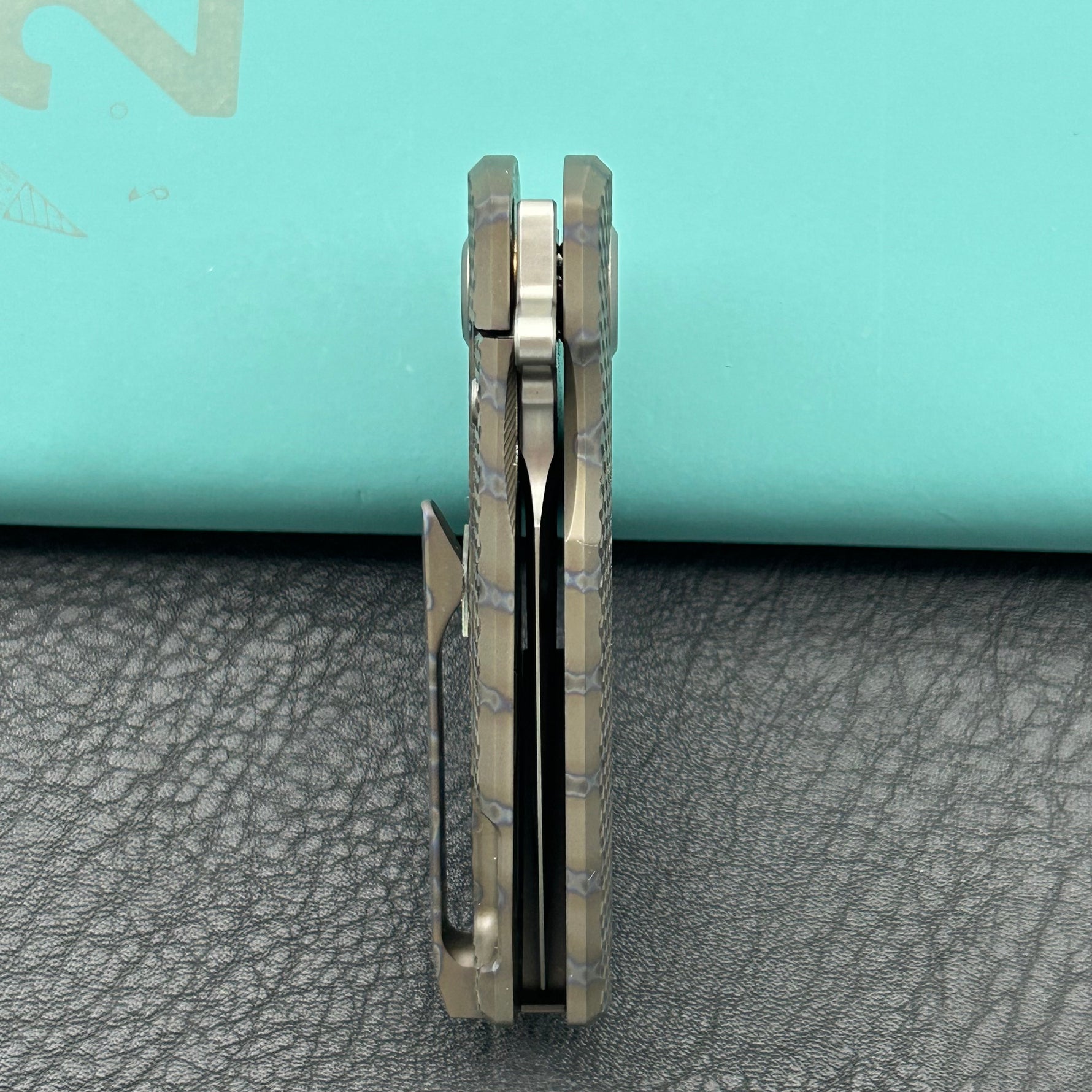 KB KNIVES KB451B Fang Mini Pocket Knife Flame Ano Titanium with Diamond Milling 1.97" Beadblast M390 Blade