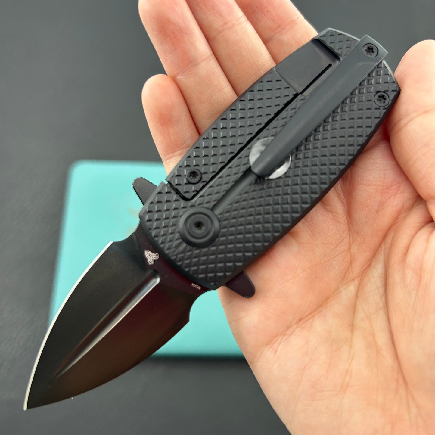 KB KNIVES KB451C Fang Mini Pocket Knife Black PVD Titanium with Diamond Milling 1.97" Regular DLC M390 Blade