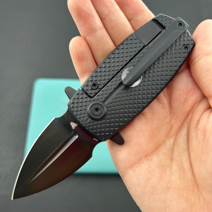 KB KNIVES KB451C Fang Mini Pocket Knife Black PVD Titanium with Diamond Milling 1.97" Regular DLC M390 Blade