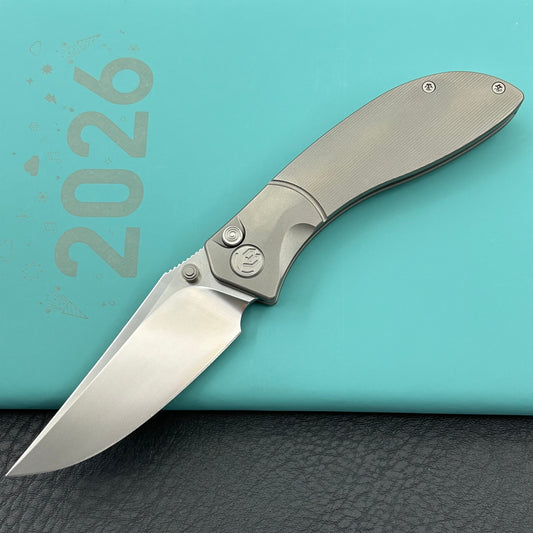 KB KNIVES KB264A Stingray Button Lock Folding Knife Gray Titanium Handle 3.07" Clip Point Bead Blasted M390 Blade