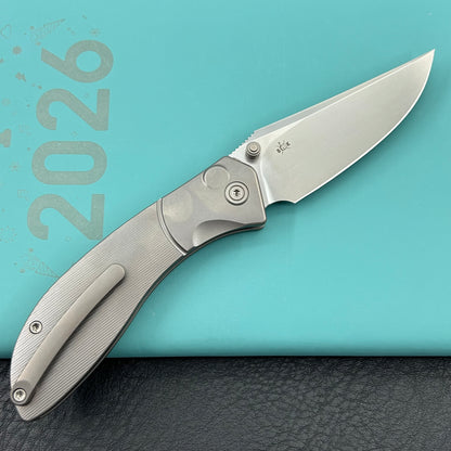 KB KNIVES KB264A Stingray Button Lock Folding Knife Gray Titanium Handle 3.07" Clip Point Bead Blasted M390 Blade