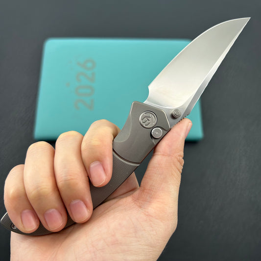 KB KNIVES KB264A Stingray Button Lock Folding Knife Gray Titanium Handle 3.07" Clip Point Bead Blasted M390 Blade