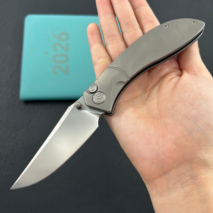 KB KNIVES KB264A Stingray Button Lock Folding Knife Gray Titanium Handle 3.07" Clip Point Bead Blasted M390 Blade