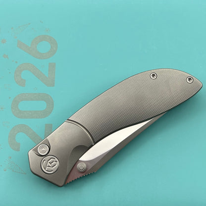 KB KNIVES KB264A Stingray Button Lock Folding Knife Gray Titanium Handle 3.07" Clip Point Bead Blasted M390 Blade