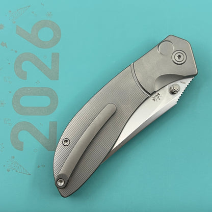 KB KNIVES KB264A Stingray Button Lock Folding Knife Gray Titanium Handle 3.07" Clip Point Bead Blasted M390 Blade