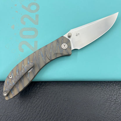 KB KNIVES KB264B Stingray Button Lock Folding Knife Gray Titanium Handle 3.07" Clip Point Bead Blasted M390 Blade