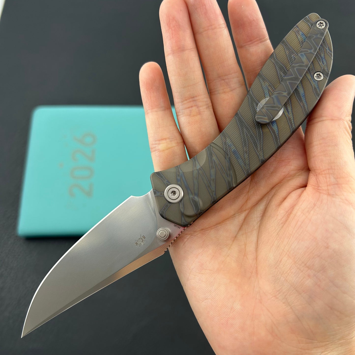 KB KNIVES KB264B Stingray Button Lock Folding Knife Gray Titanium Handle 3.07" Clip Point Bead Blasted M390 Blade