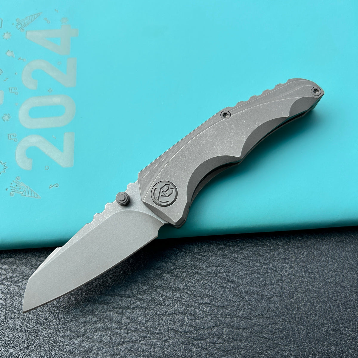 KB Knives KB390B Steeltle Folding Knife Darkblast Titanium Handle 2.36" Acid Etchand Stonewash M390 Blade