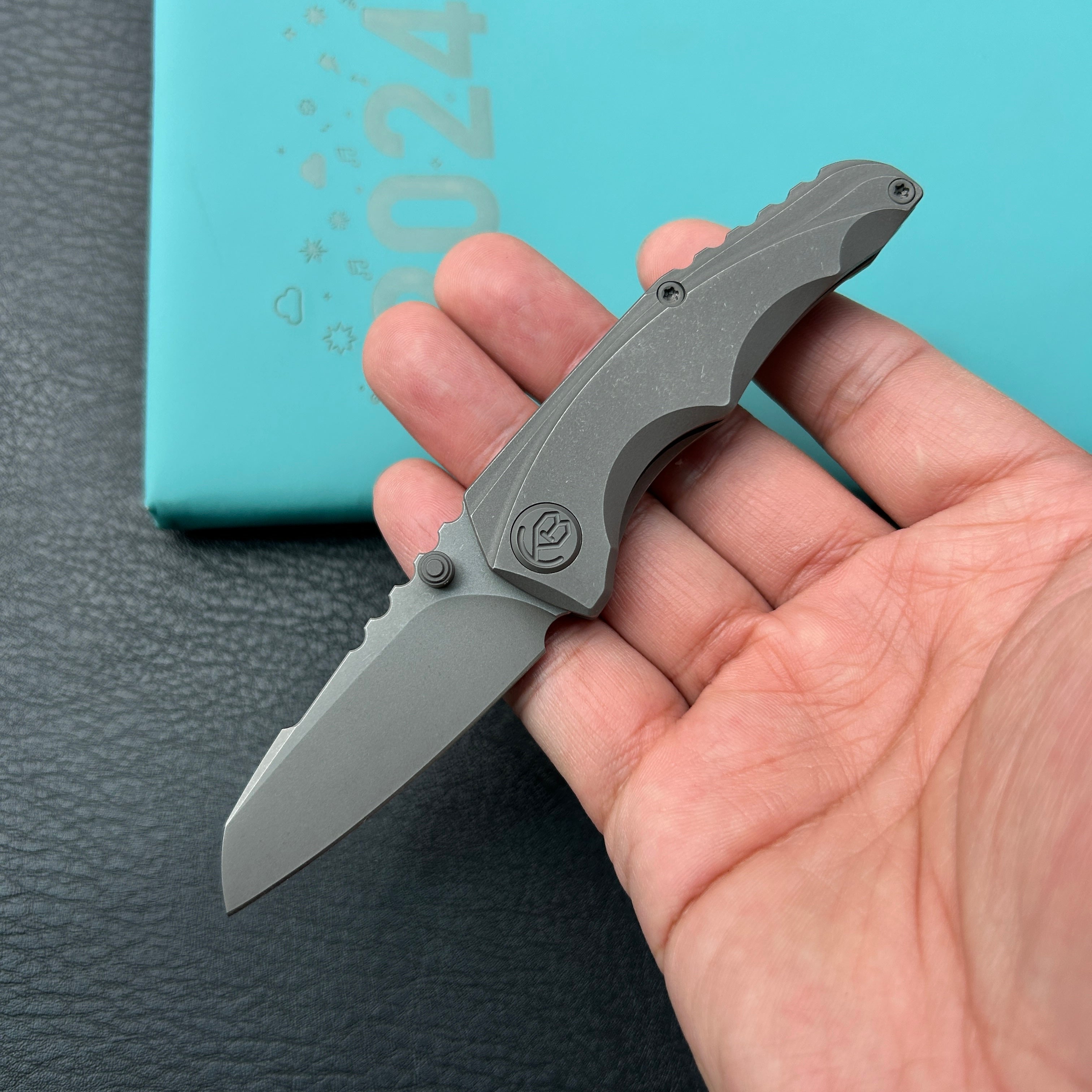 KB Knives KB390B Steeltle Folding Knife Darkblast Titanium Handle 2.36" Acid Etchand Stonewash M390 Blade