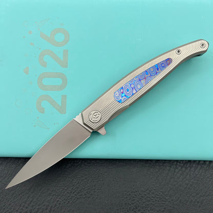 KB KNIVES KB456B Mos Folding Knife Sandblasting Titanium Micro Milling with Zircuti inlay Handle 3.27'' Silver Bead Blasting M390