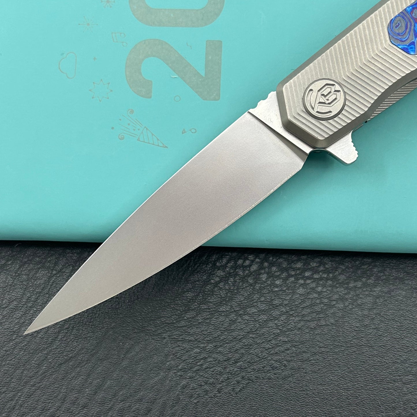 KB KNIVES KB456B Mos Folding Knife Sandblasting Titanium Micro Milling with Zircuti inlay Handle 3.27'' Silver Bead Blasting M390