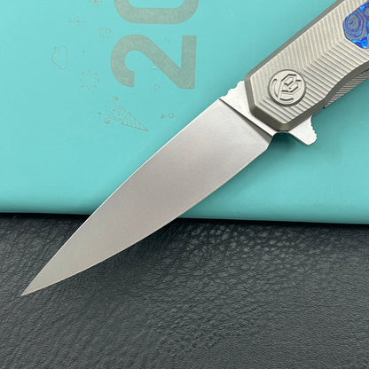 KB KNIVES KB456B Mos Folding Knife Sandblasting Titanium Micro Milling with Zircuti inlay Handle 3.27'' Silver Bead Blasting M390