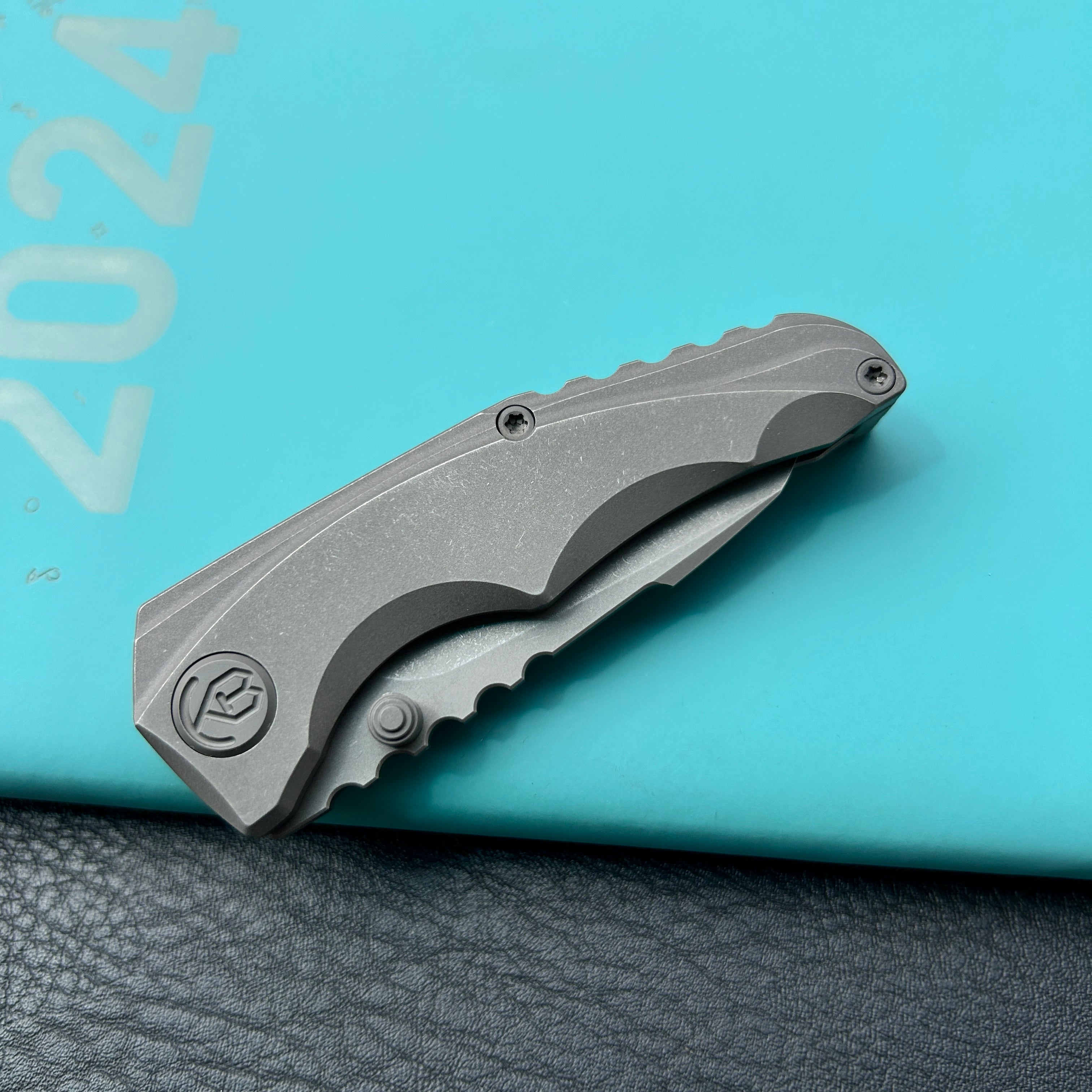 KB Knives KB390B Steeltle Folding Knife Darkblast Titanium Handle 2.36" Acid Etchand Stonewash M390 Blade