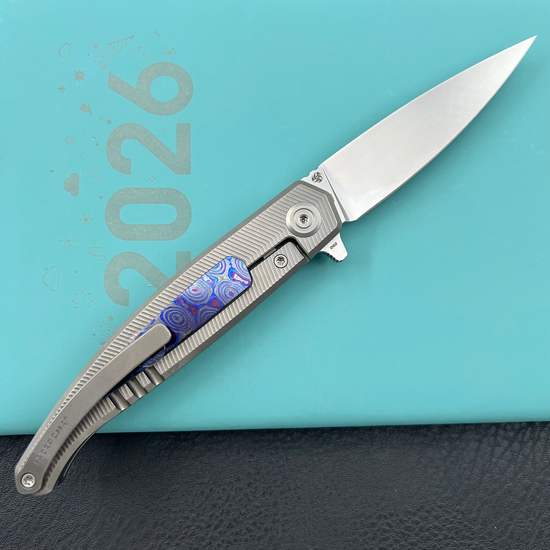 KB KNIVES KB456B Mos Folding Knife Sandblasting Titanium Micro Milling with Zircuti inlay Handle 3.27'' Silver Bead Blasting M390
