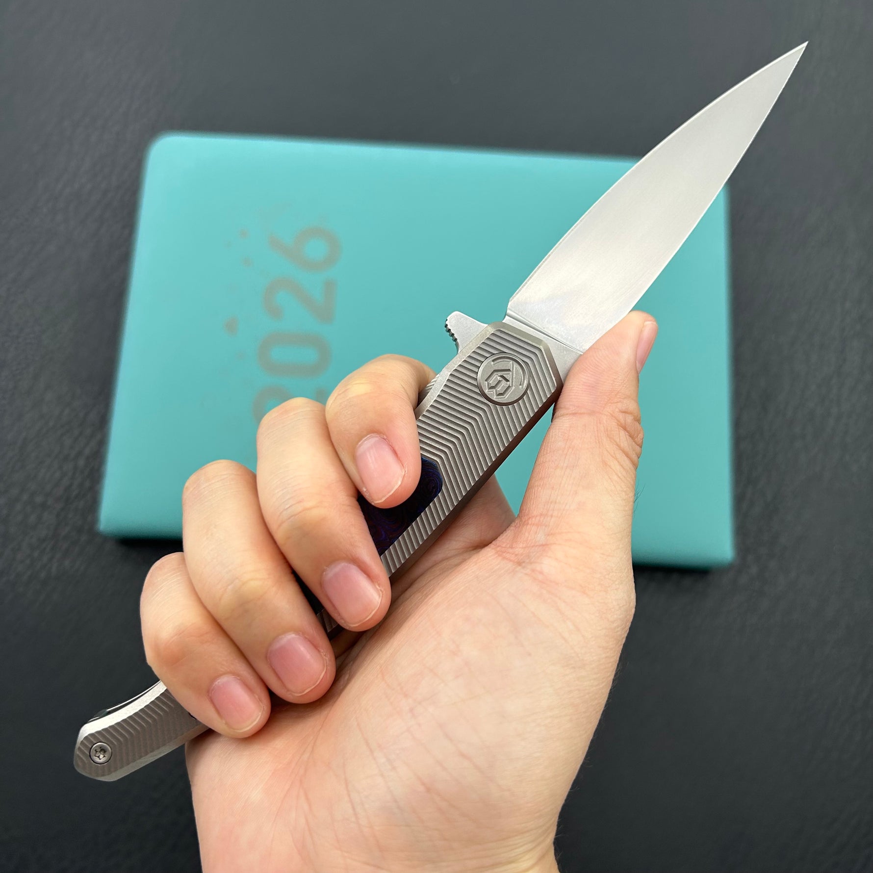 KB KNIVES KB456B Mos Folding Knife Sandblasting Titanium Micro Milling with Zircuti inlay Handle 3.27'' Silver Bead Blasting M390