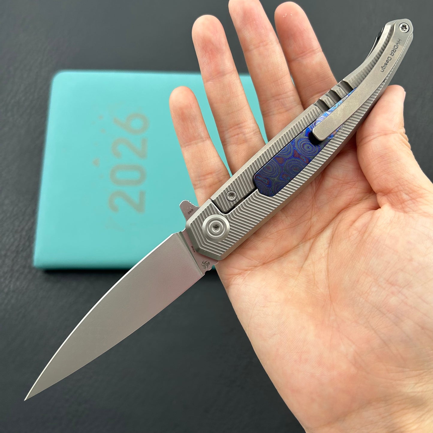 KB KNIVES KB456B Mos Folding Knife Sandblasting Titanium Micro Milling with Zircuti inlay Handle 3.27'' Silver Bead Blasting M390