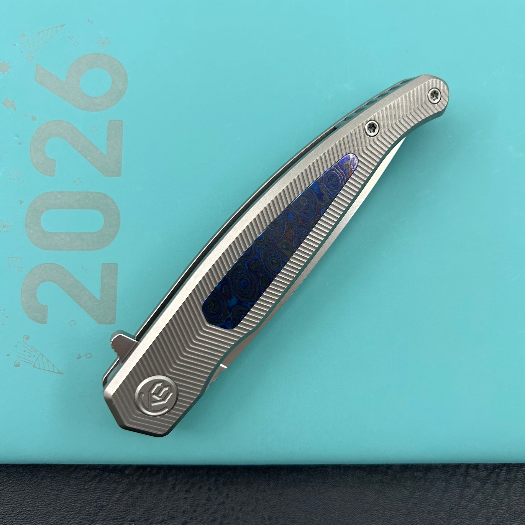 KB KNIVES KB456B Mos Folding Knife Sandblasting Titanium Micro Milling with Zircuti inlay Handle 3.27'' Silver Bead Blasting M390