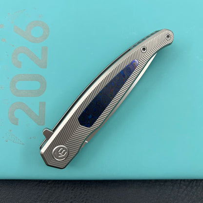 KB KNIVES KB456B Mos Folding Knife Sandblasting Titanium Micro Milling with Zircuti inlay Handle 3.27'' Silver Bead Blasting M390