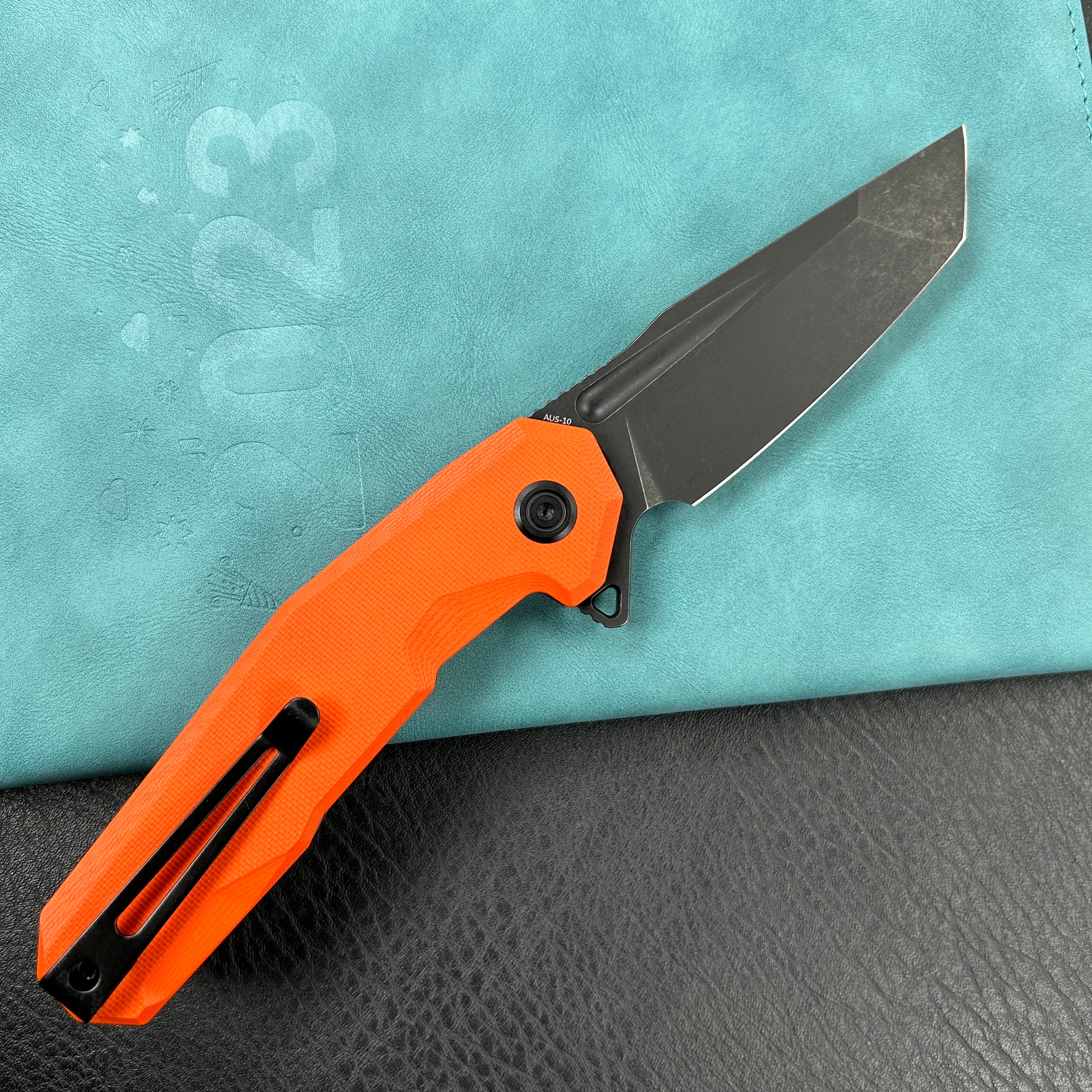 KUBEY KB237  Carve Liner Lock Tactical Folding Knife Orange  G10 Handle 3.27'' Black Stonewashe AUS-10