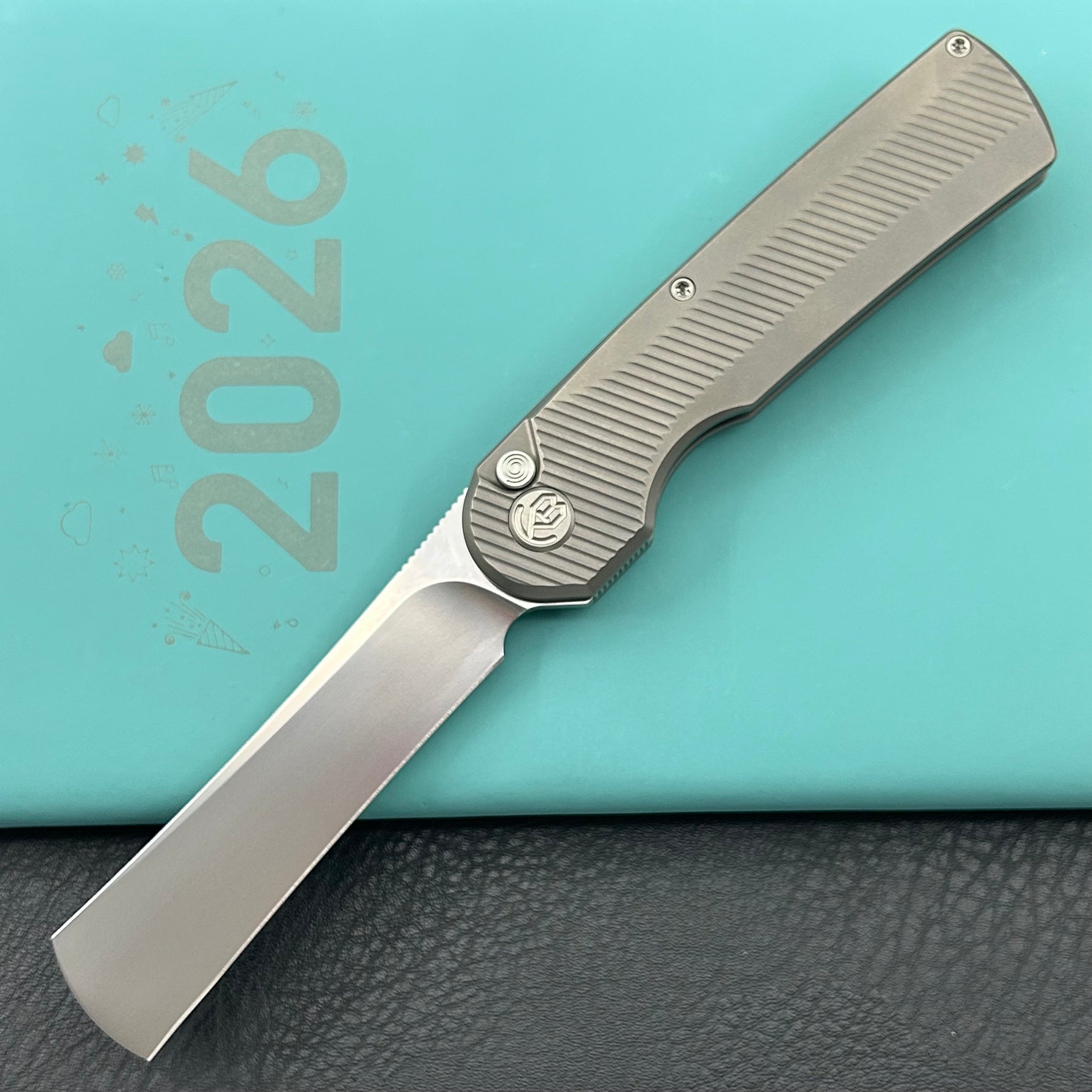 KB KNIVES KB380A Ikul Button Lock Folding Knife Gray Titanium Micro Milling 3.34'' Razor Bead Blasted M390 Blade
