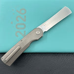 KB KNIVES KB380A Ikul Button Lock Folding Knife Gray Titanium Micro Milling 3.34'' Razor Bead Blasted M390 Blade