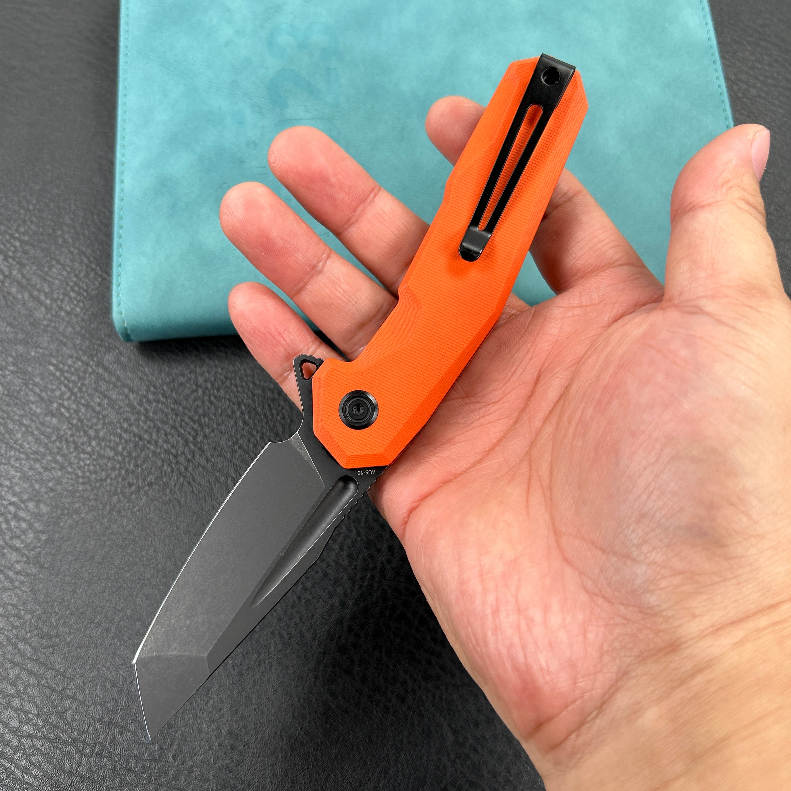 KUBEY KB237  Carve Liner Lock Tactical Folding Knife Orange  G10 Handle 3.27'' Black Stonewashe AUS-10