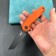 KUBEY KB237  Carve Liner Lock Tactical Folding Knife Orange  G10 Handle 3.27'' Black Stonewashe AUS-10