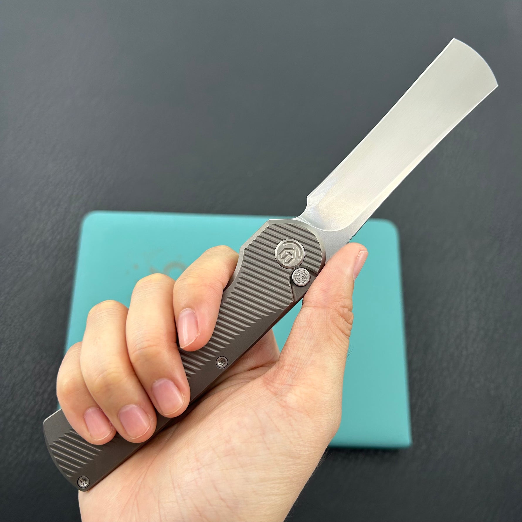 KB KNIVES KB380A Ikul Button Lock Folding Knife Gray Titanium Micro Milling 3.34'' Razor Bead Blasted M390 Blade