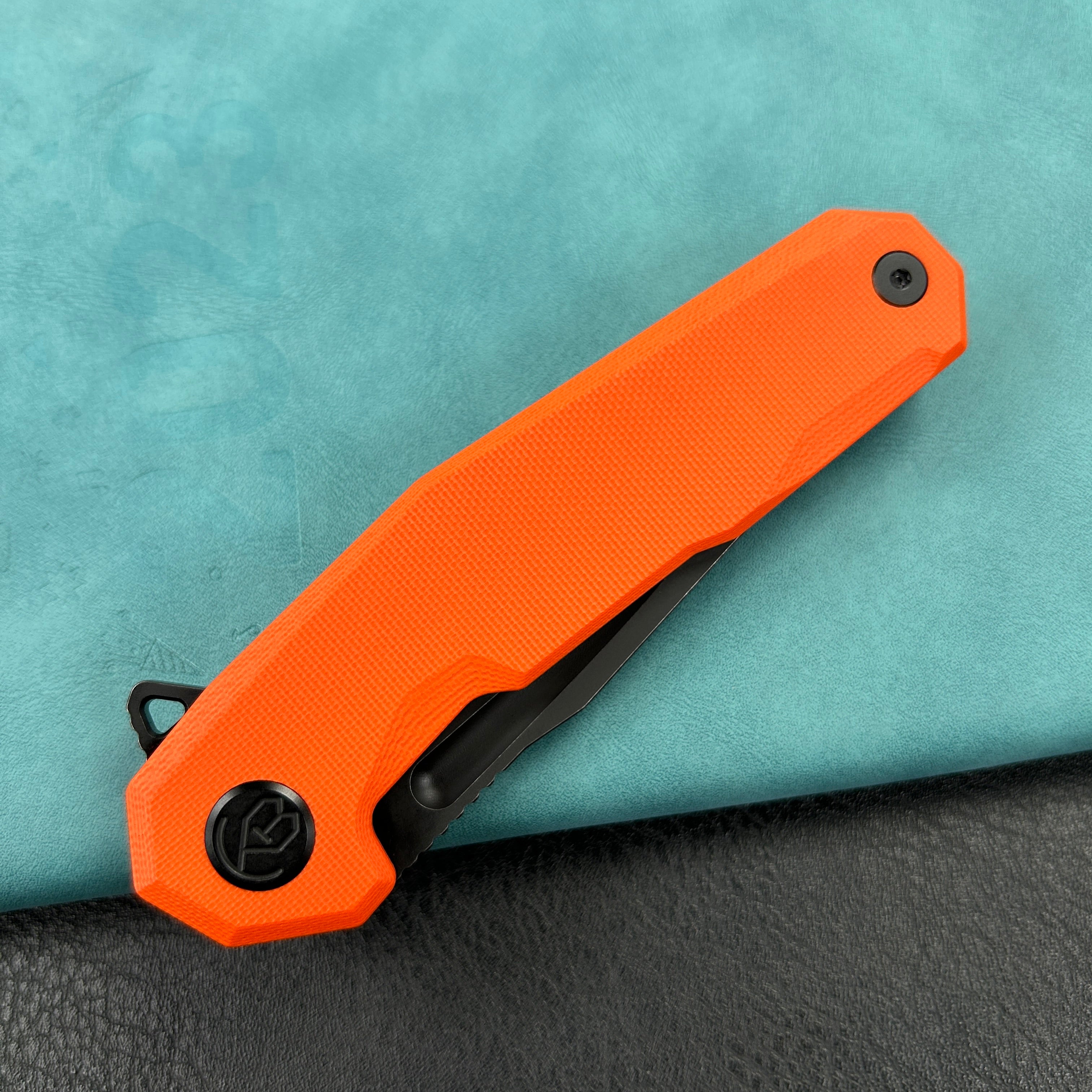 KUBEY KB237  Carve Liner Lock Tactical Folding Knife Orange  G10 Handle 3.27'' Black Stonewashe AUS-10